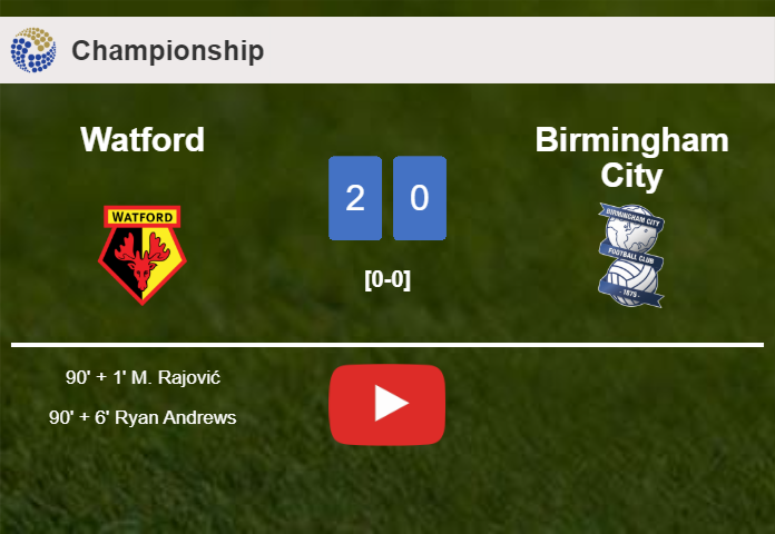 Watford conquers Birmingham City 2-0 on Saturday. HIGHLIGHTS