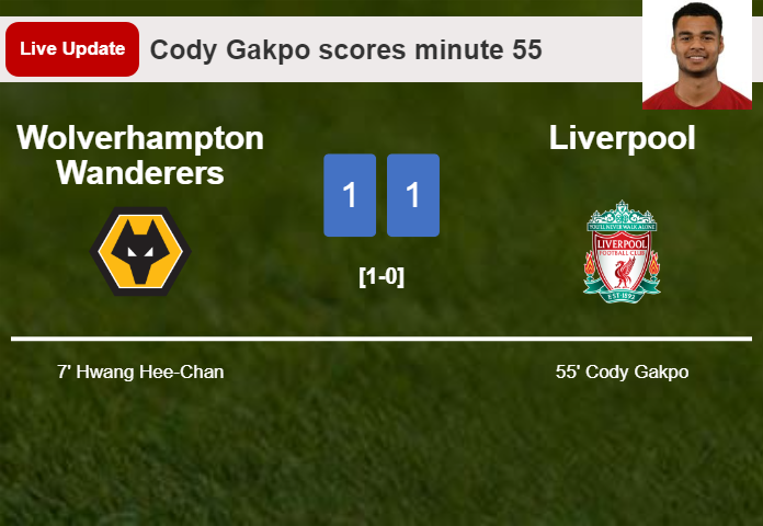LIVE UPDATES. Liverpool draws Wolverhampton Wanderers with a goal from Cody Gakpo in the 55 minute and the result is 1-1
