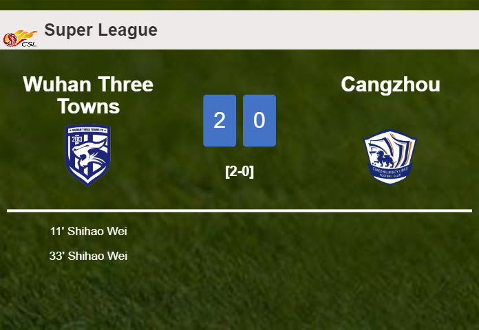 S. Wei scores 2 goals to give a 2-0 win to Wuhan Three Towns over Cangzhou