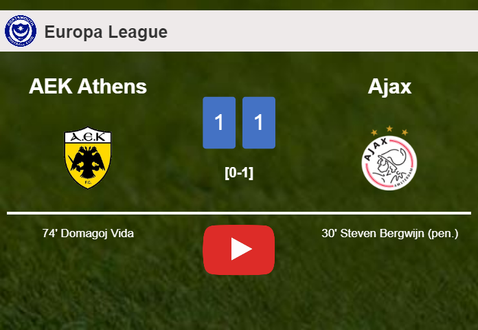 AEK Athens and Ajax draw 1-1 on Thursday. HIGHLIGHTS