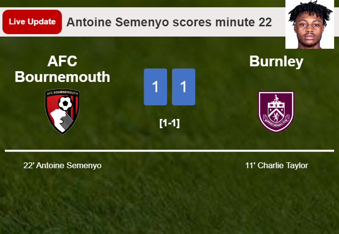 LIVE UPDATES. AFC Bournemouth draws Burnley with a goal from Antoine Semenyo in the 22 minute and the result is 1-1