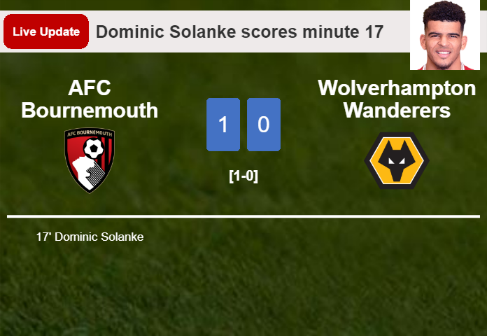 LIVE UPDATES. AFC Bournemouth leads Wolverhampton Wanderers 1-0 after Dominic Solanke scored in the 17 minute