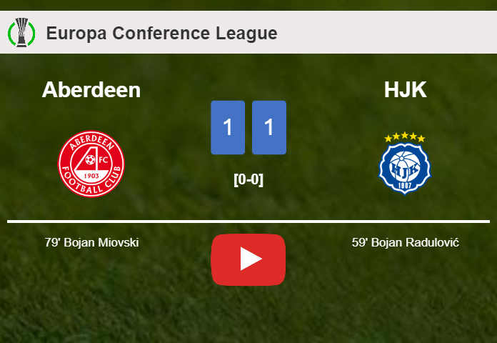 Aberdeen and HJK draw 1-1 on Friday. HIGHLIGHTS