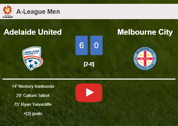 Adelaide United annihilates Melbourne City 6-0 with a superb performance. HIGHLIGHTS