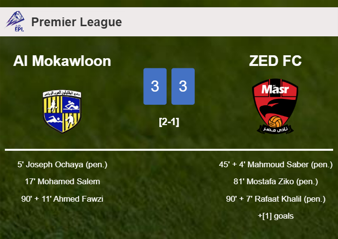 Al Mokawloon and ZED FC draws a crazy match 3-3 on Sunday