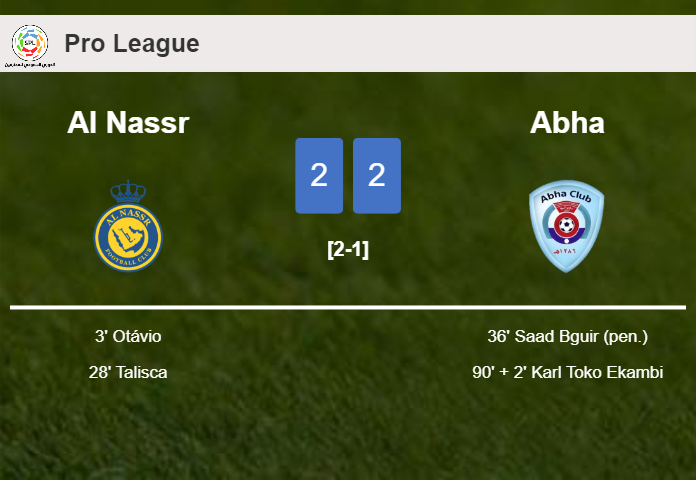 Abha manages to draw 2-2 with Al Nassr after recovering a 0-2 deficit