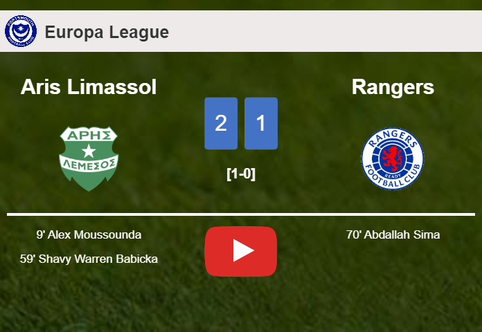 Aris Limassol tops Rangers 2-1. HIGHLIGHTS
