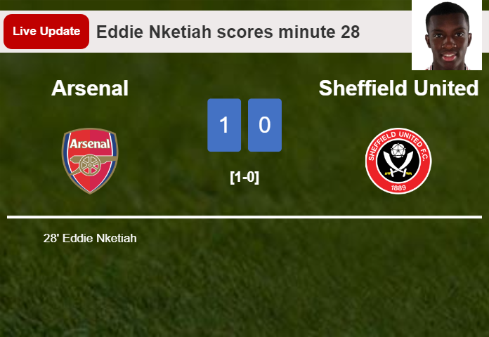 LIVE UPDATES. Arsenal leads Sheffield United 1-0 after Eddie Nketiah scored in the 28 minute
