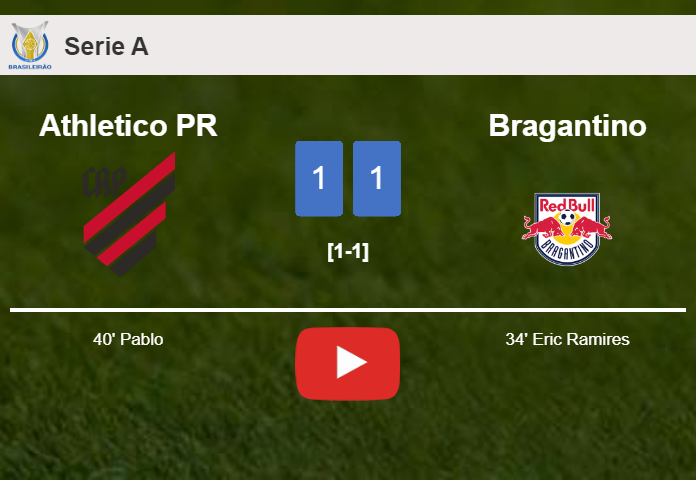 Athletico PR and Bragantino draw 1-1 on Sunday. HIGHLIGHTS