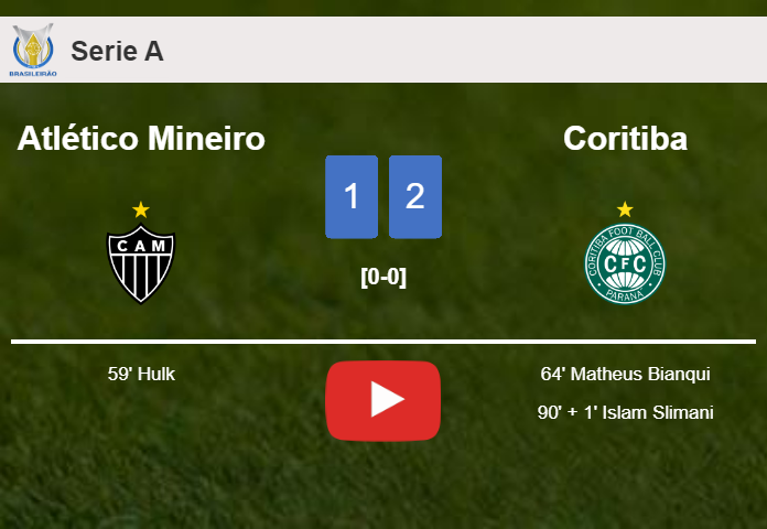 Coritiba recovers a 0-1 deficit to prevail over Atlético Mineiro 2-1. HIGHLIGHTS