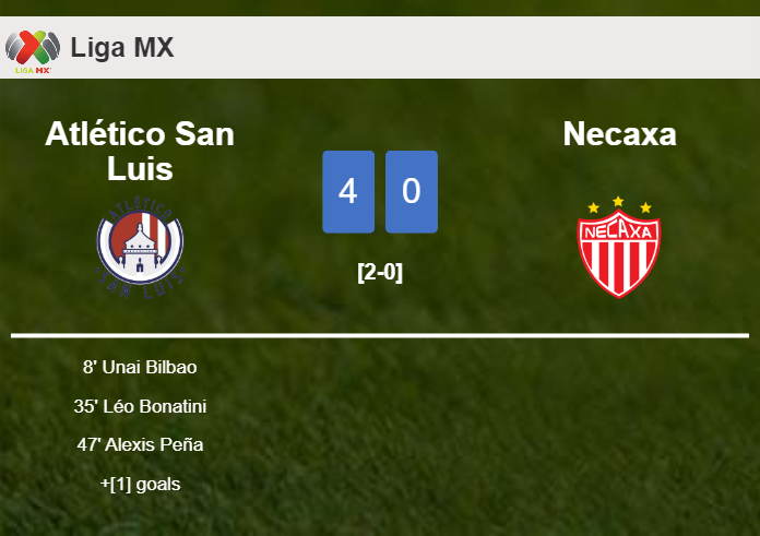 Atlético San Luis destroys Necaxa 4-0 after playing a great match