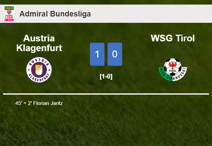 Austria Klagenfurt conquers WSG Tirol 1-0 with a goal scored by F. Jaritz