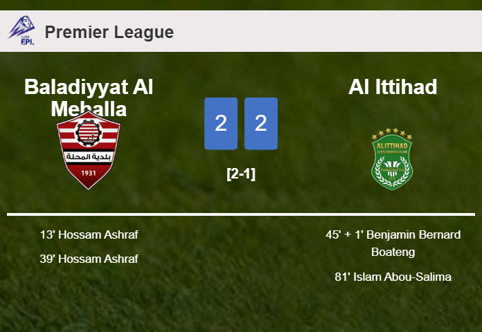 Al Ittihad manages to draw 2-2 with Baladiyyat Al Mehalla after recovering a 0-2 deficit