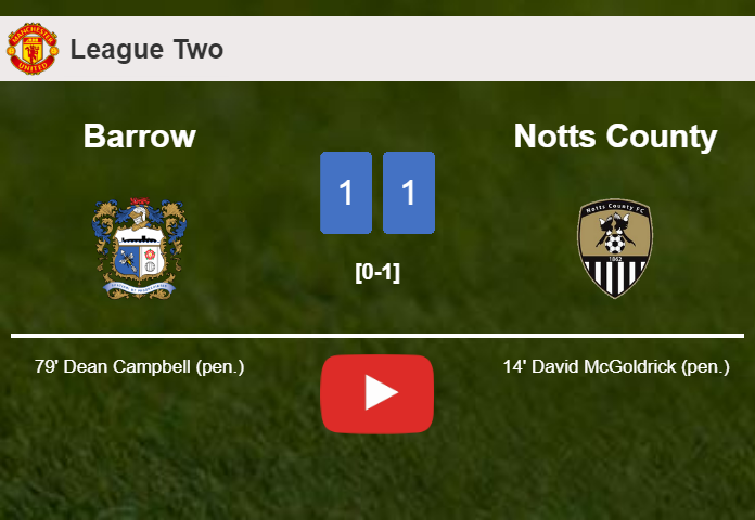 Barrow and Notts County draw 1-1 on Saturday. HIGHLIGHTS