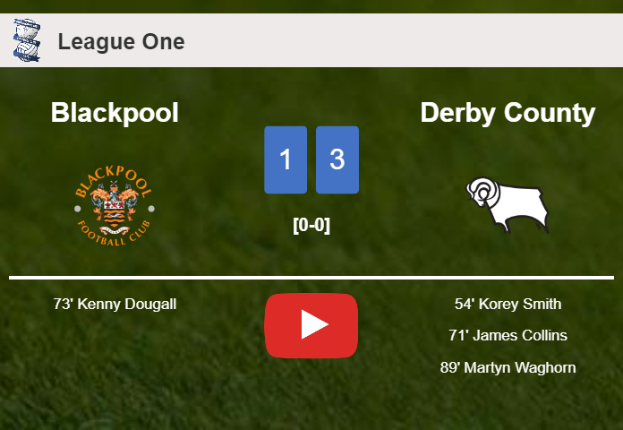 Derby County defeats Blackpool 3-1. HIGHLIGHTS