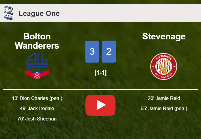 Bolton Wanderers prevails over Stevenage 3-2. HIGHLIGHTS