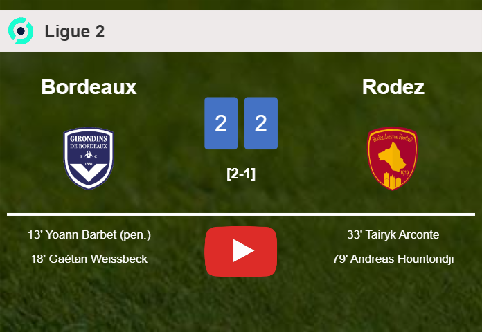 Rodez manages to draw 2-2 with Bordeaux after recovering a 0-2 deficit. HIGHLIGHTS