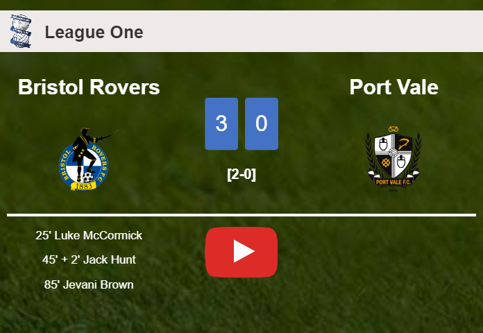Bristol Rovers overcomes Port Vale 3-0. HIGHLIGHTS