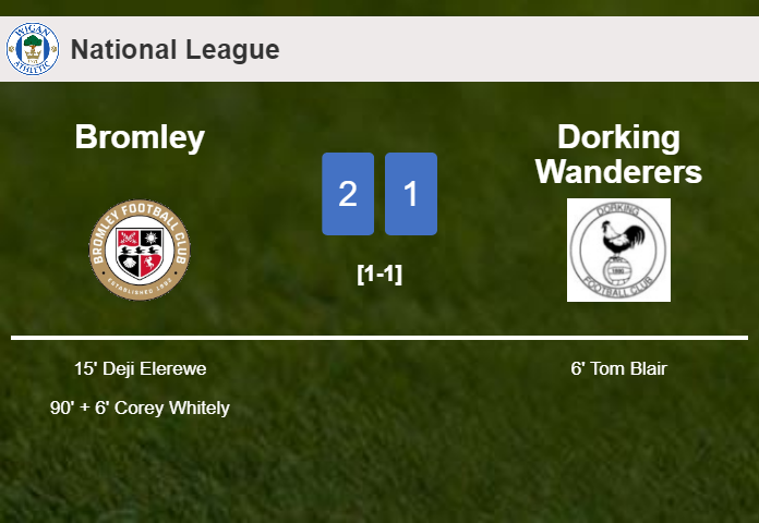 Bromley recovers a 0-1 deficit to overcome Dorking Wanderers 2-1