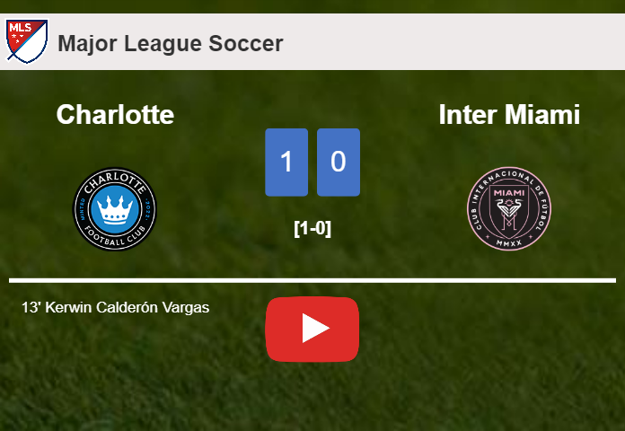 Charlotte defeats Inter Miami 1-0 with a goal scored by K. Calderón. HIGHLIGHTS