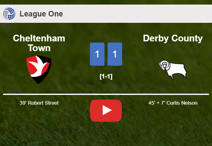 Cheltenham Town and Derby County draw 1-1 on Sunday. HIGHLIGHTS