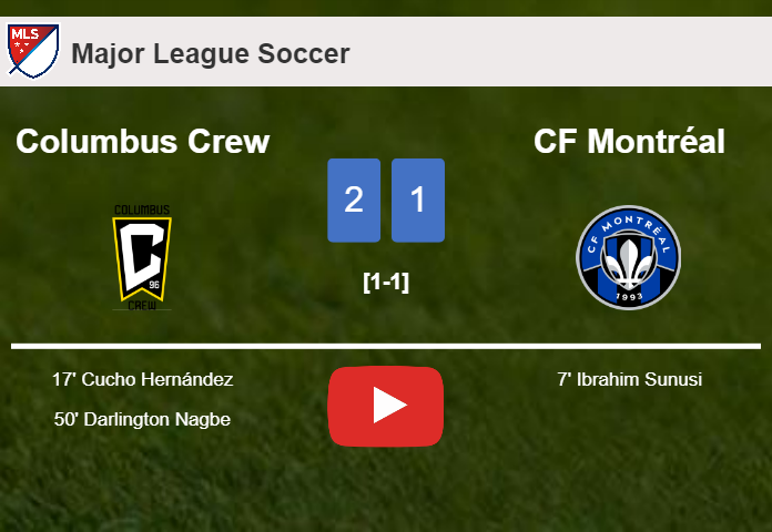 Columbus Crew recovers a 0-1 deficit to beat CF Montréal 2-1. HIGHLIGHTS