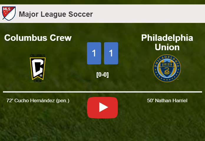 Columbus Crew and Philadelphia Union draw 1-1 on Saturday. HIGHLIGHTS