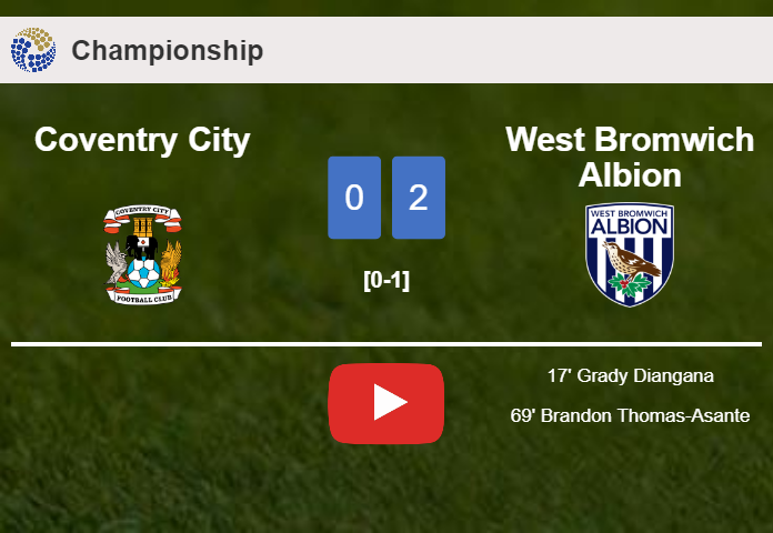 West Bromwich Albion defeated Coventry City with a 2-0 win. HIGHLIGHTS