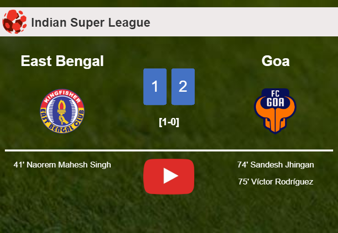 Goa recovers a 0-1 deficit to prevail over East Bengal 2-1. HIGHLIGHTS