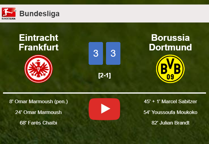 Eintracht Frankfurt and Borussia Dortmund draws a exciting match 3-3 on Sunday. HIGHLIGHTS