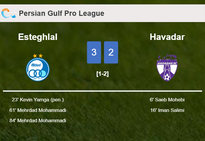 Esteghlal tops Havadar after recovering from a 0-2 deficit