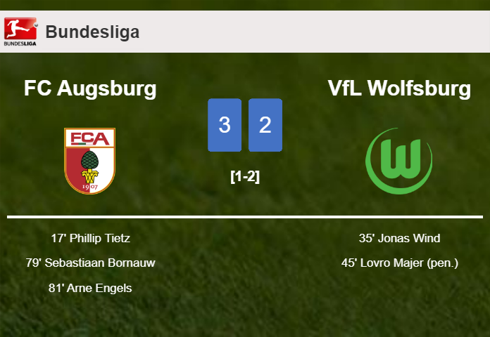 FC Augsburg beats VfL Wolfsburg after recovering from a 1-2 deficit