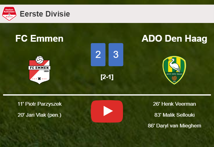 ADO Den Haag tops FC Emmen after recovering from a 2-0 deficit. HIGHLIGHTS