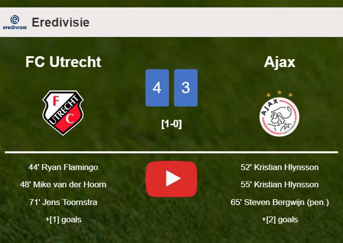 FC Utrecht defeats Ajax 4-3. HIGHLIGHTS