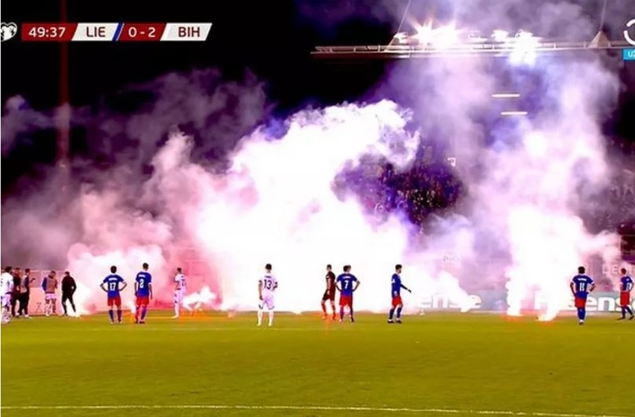 Fans Throw Flares In Bosnia and Herzegovina Vs Liechtenstein Euro 2024 Qualifiers Match