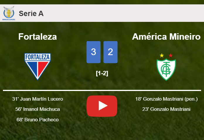 Fortaleza prevails over América Mineiro after recovering from a 0-2 deficit. HIGHLIGHTS