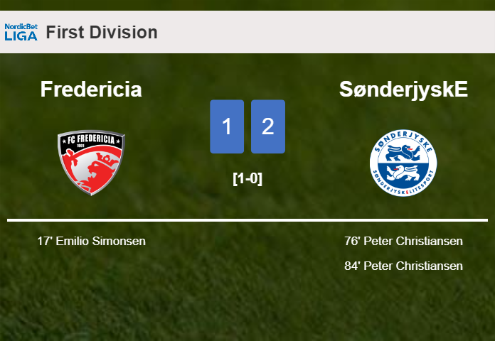 SønderjyskE recovers a 0-1 deficit to beat Fredericia 2-1 with P. Christiansen scoring a double