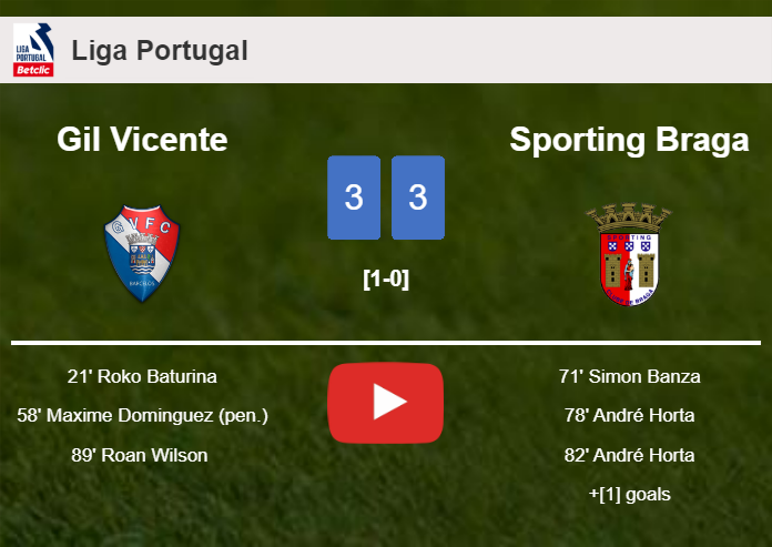 Gil Vicente and Sporting Braga draws a crazy match 3-3 on Saturday. HIGHLIGHTS
