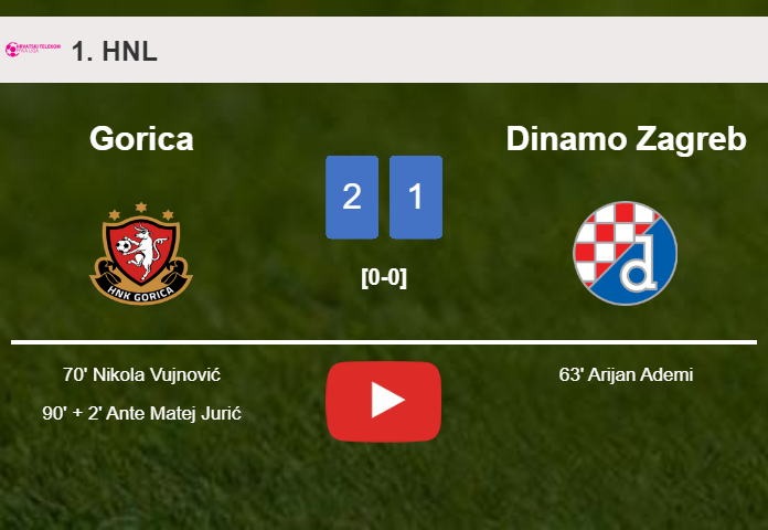 Gorica recovers a 0-1 deficit to prevail over Dinamo Zagreb 2-1. HIGHLIGHTS