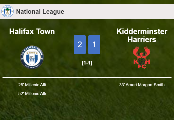 Halifax Town beats Kidderminster Harriers 2-1 with M. Alli scoring 2 goals