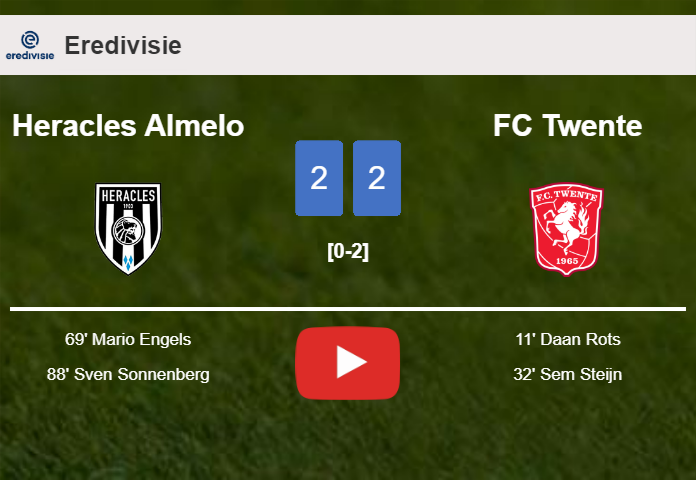 Heracles Almelo manages to draw 2-2 with FC Twente after recovering a 0-2 deficit. HIGHLIGHTS