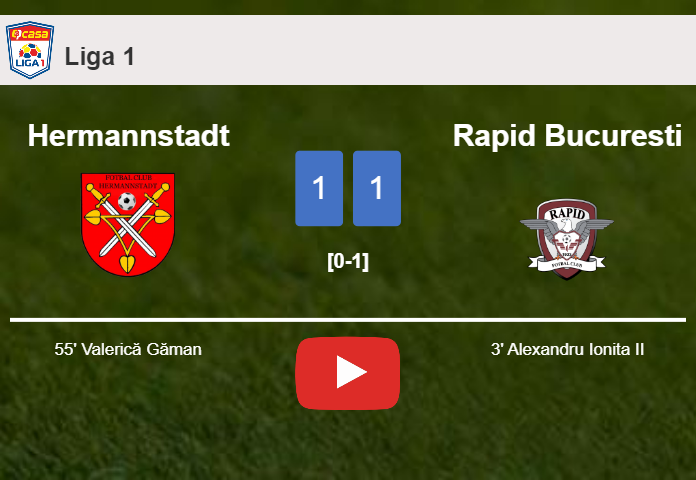 Hermannstadt and Rapid Bucuresti draw 1-1 on Sunday. HIGHLIGHTS