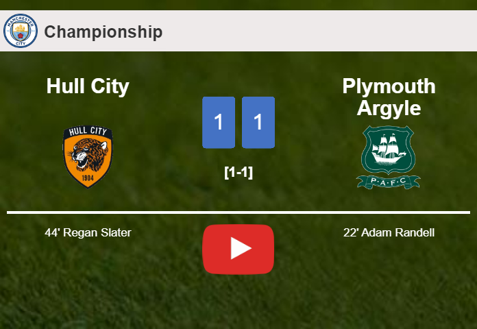 Hull City and Plymouth Argyle draw 1-1 on Saturday. HIGHLIGHTS