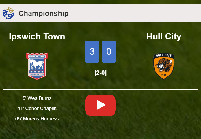 Ipswich Town overcomes Hull City 3-0. HIGHLIGHTS