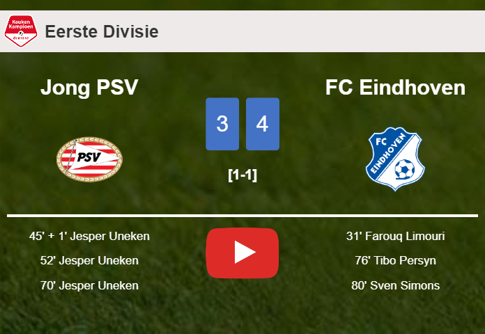 FC Eindhoven defeats Jong PSV 4-3. HIGHLIGHTS