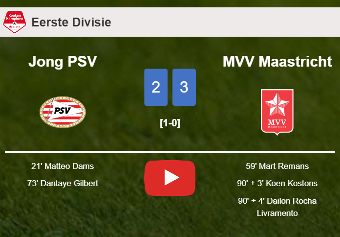 MVV Maastricht beats Jong PSV after recovering from a 2-1 deficit. HIGHLIGHTS