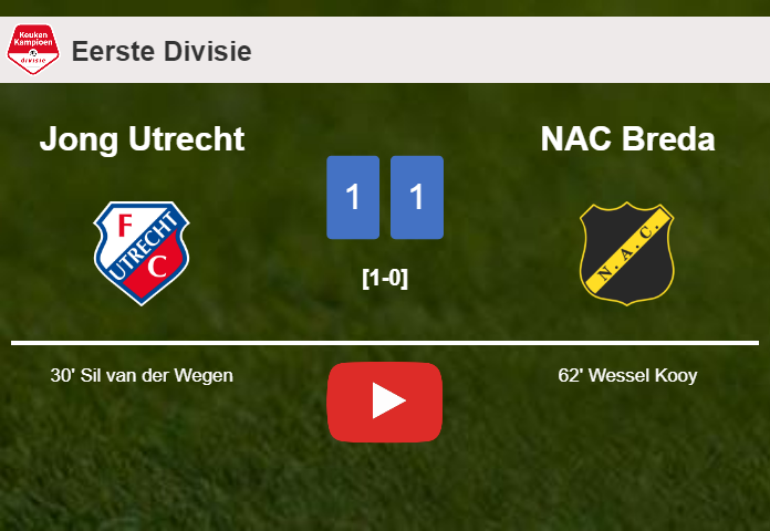 Jong Utrecht and NAC Breda draw 1-1 on Monday. HIGHLIGHTS