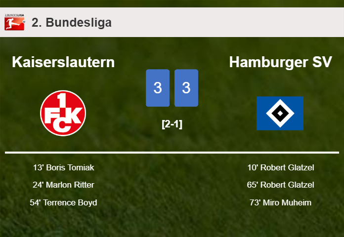 Kaiserslautern and Hamburger SV draws a frantic match 3-3 on Saturday