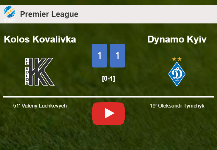 Kolos Kovalivka and Dynamo Kyiv draw 1-1 on Saturday. HIGHLIGHTS
