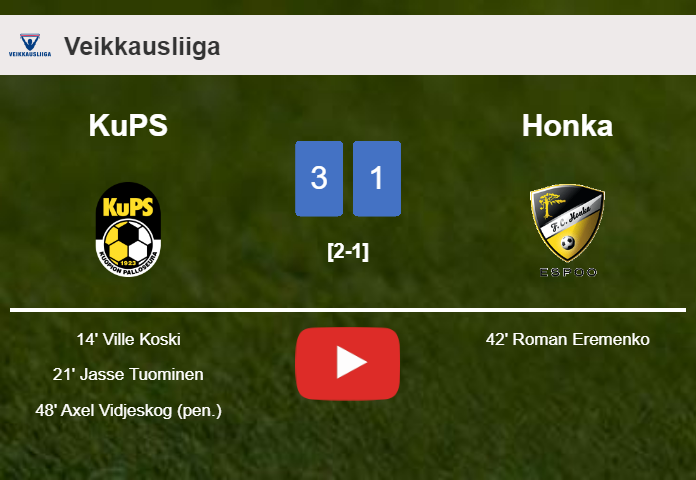 KuPS defeats Honka 3-1. HIGHLIGHTS